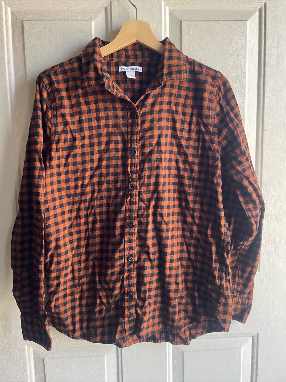 Men's Orange & Black Checked Button-Down Shirt by Amazon Essentials